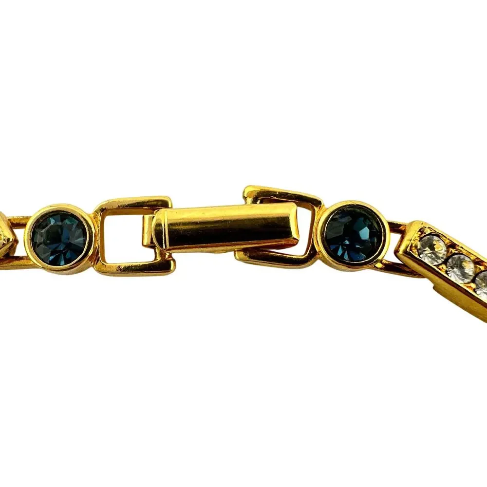 Premier Designs Rhinestone Crystal White Blue Gold Tone 6.75